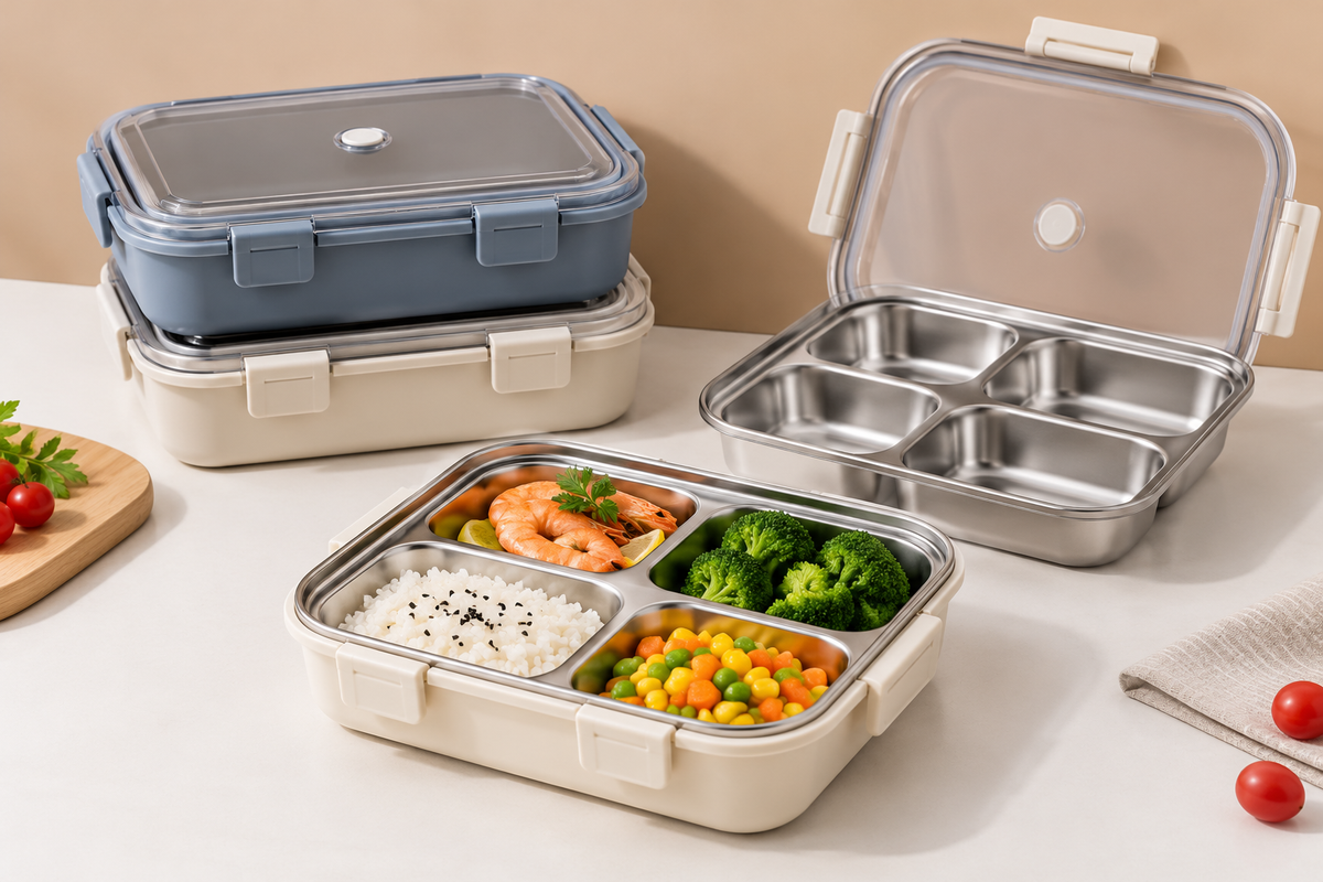 Custom 4-Compartment Stainless Steel Bento Box