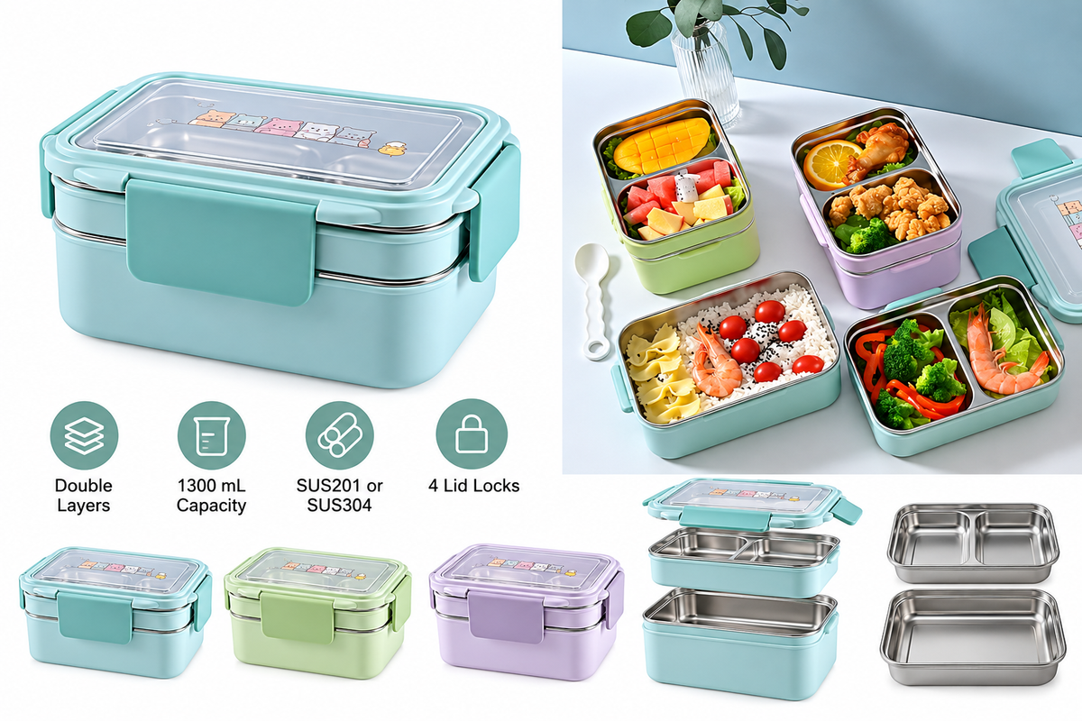Custom Double-Layer Stainless Steel Bento Box