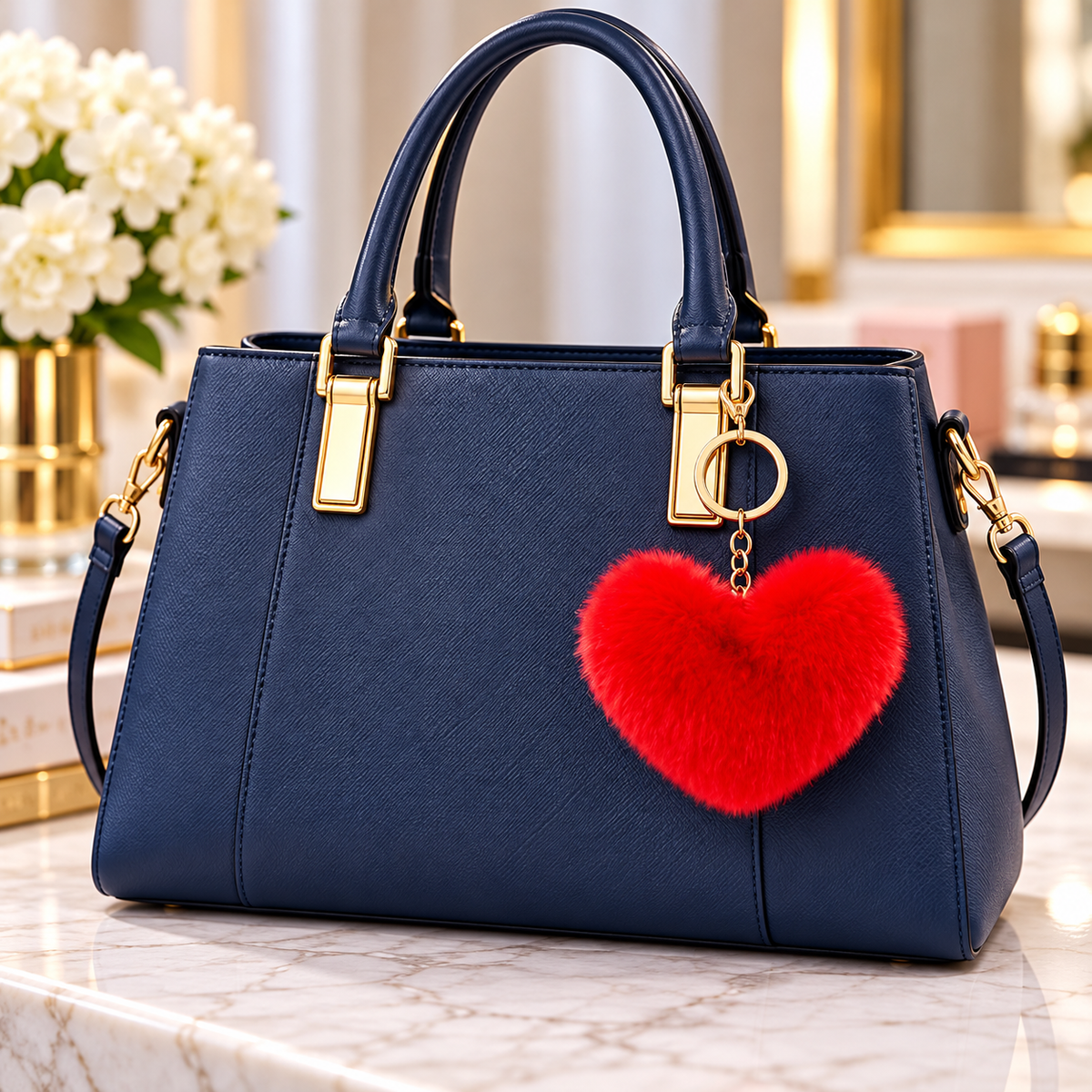 Red heart Pom-Pom Handbag Charm