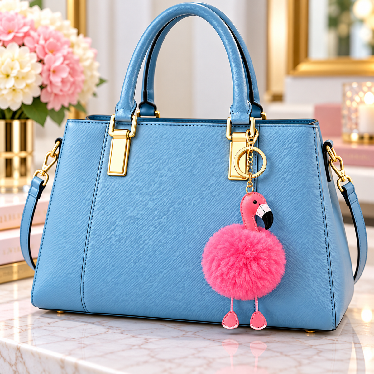Flamingo Pom-Pom Handbag Charm