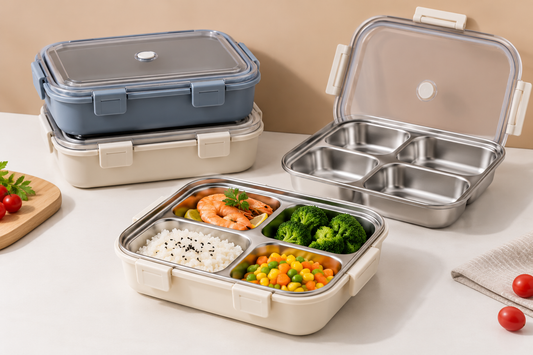 Custom 4-Compartment Stainless Steel Bento Box