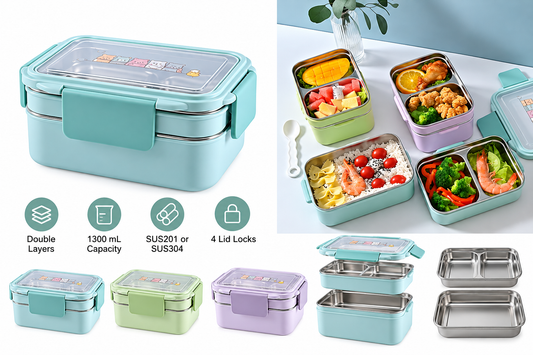 Custom Double-Layer Stainless Steel Bento Box