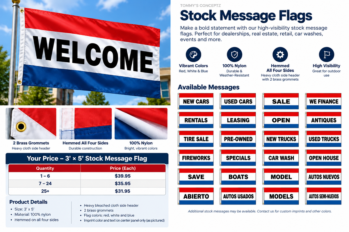Custom Stock Message Flag 3'x'5'
