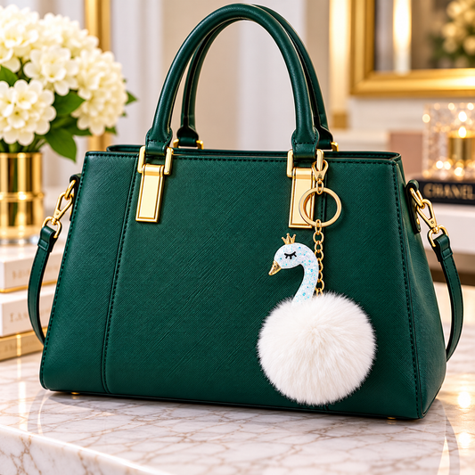 White Swan Pom-Pom Handbag Charm