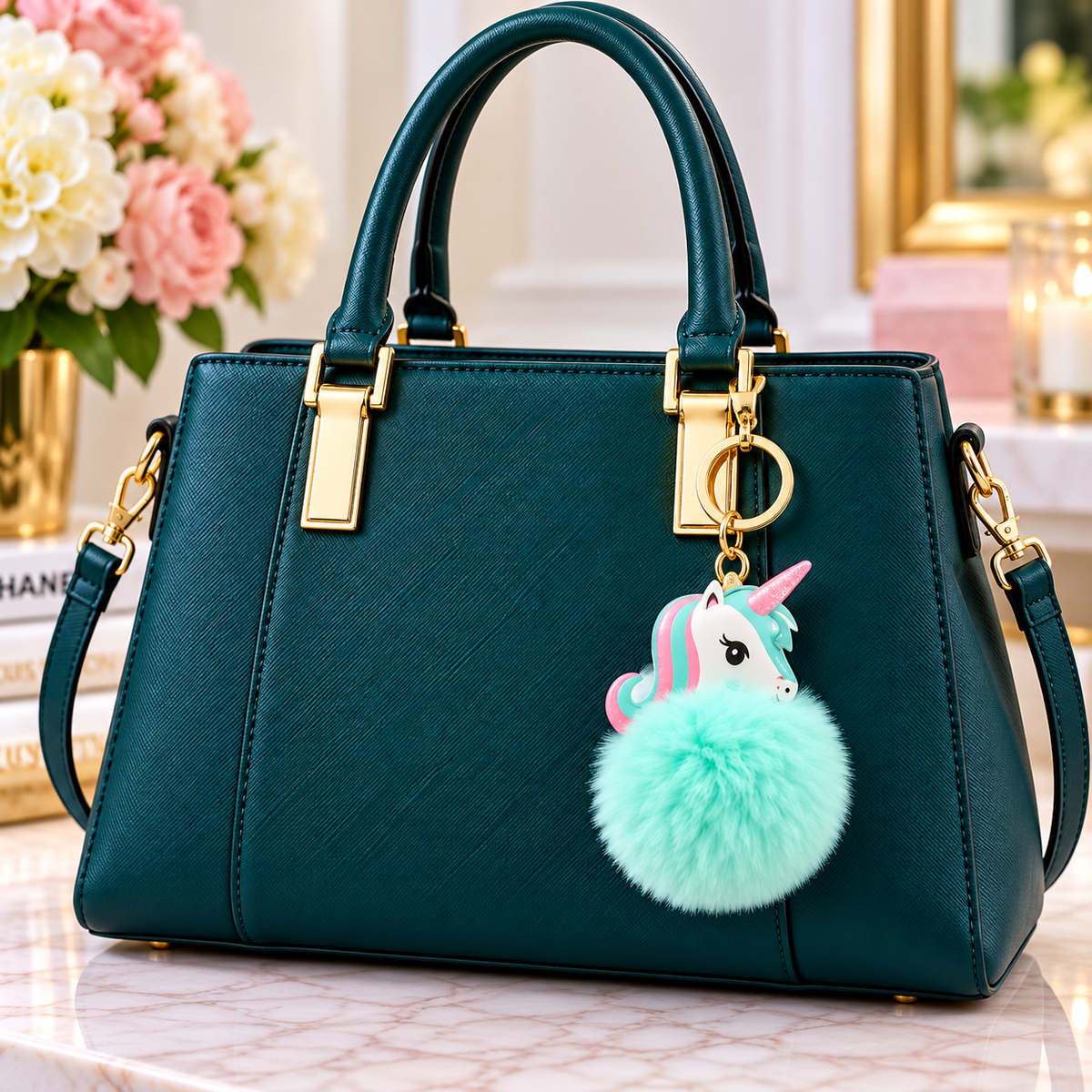 Unicorn Pom-Pom Handbag Charm